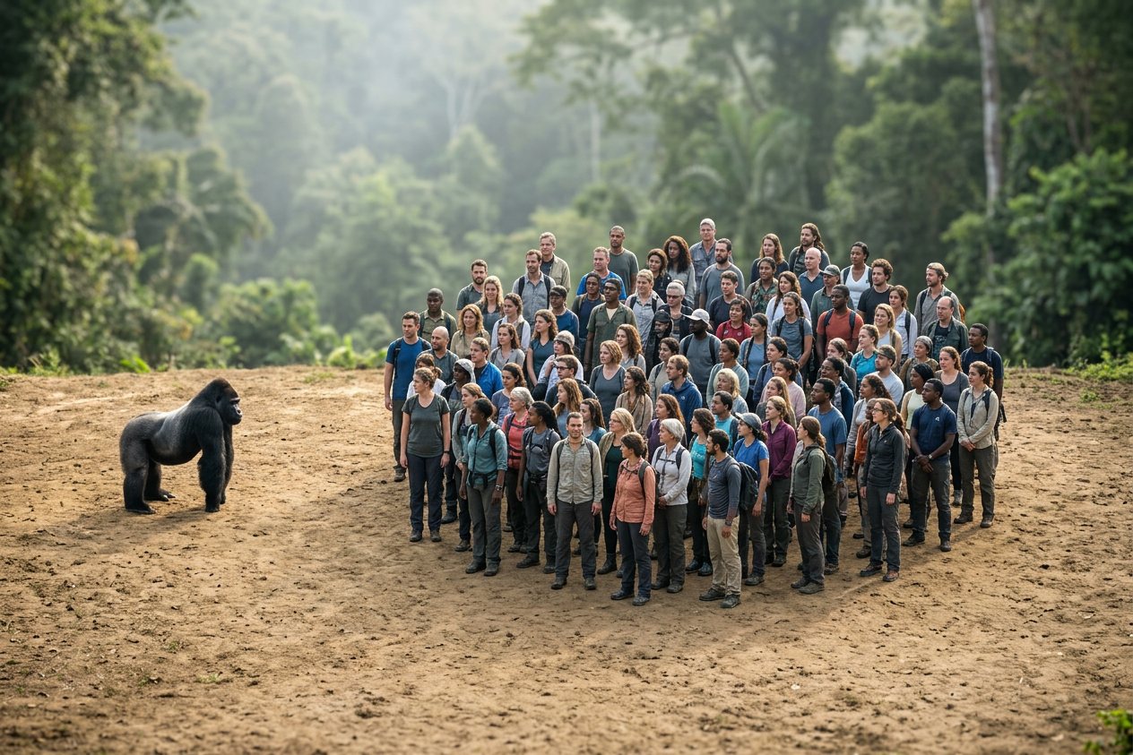 Gorilla vs 100 people: size comparison