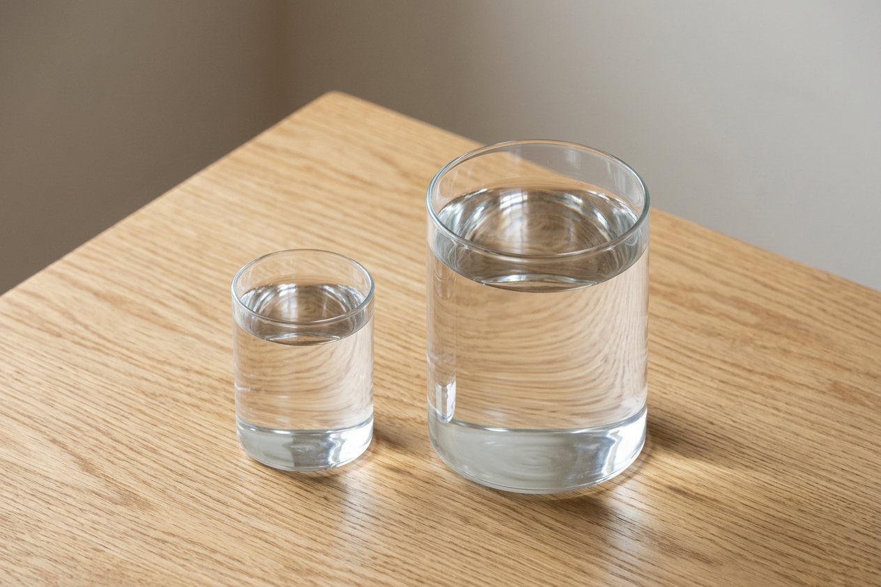 1 qt of water vs 1 gal of water: size comparison