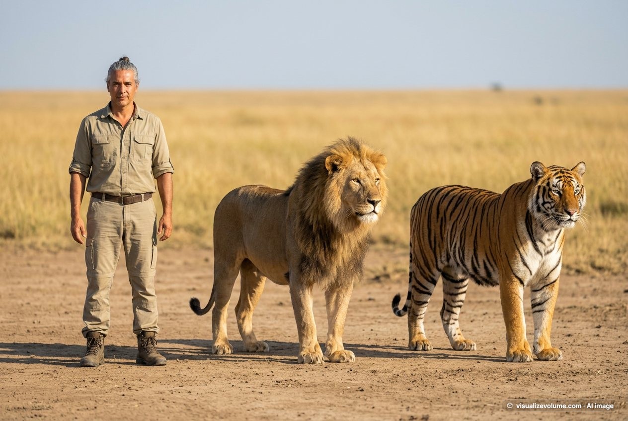 Person vs lion vs tiger: size comparison