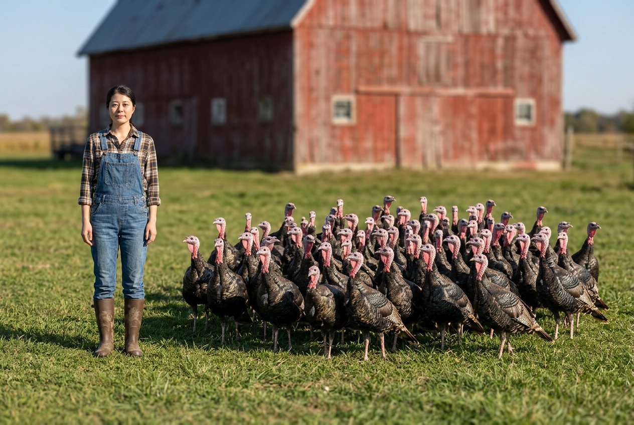 Person vs 100 turkeys: size comparison