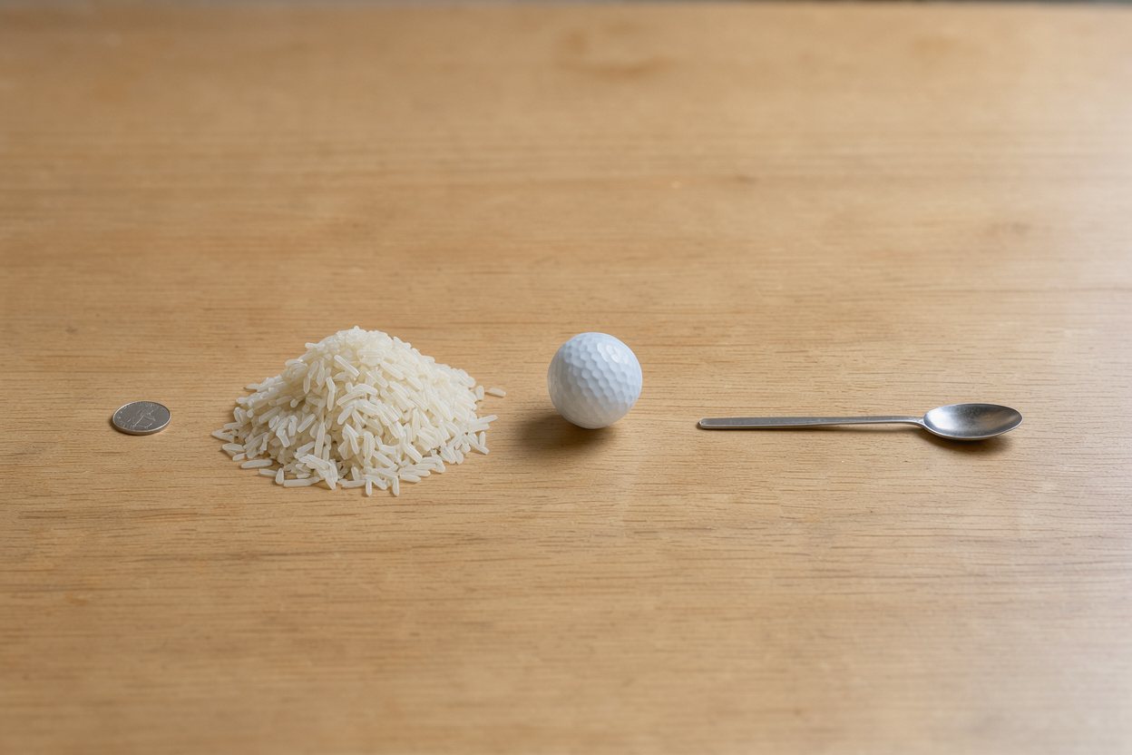 What does 150 grams of cooked white rice look like?