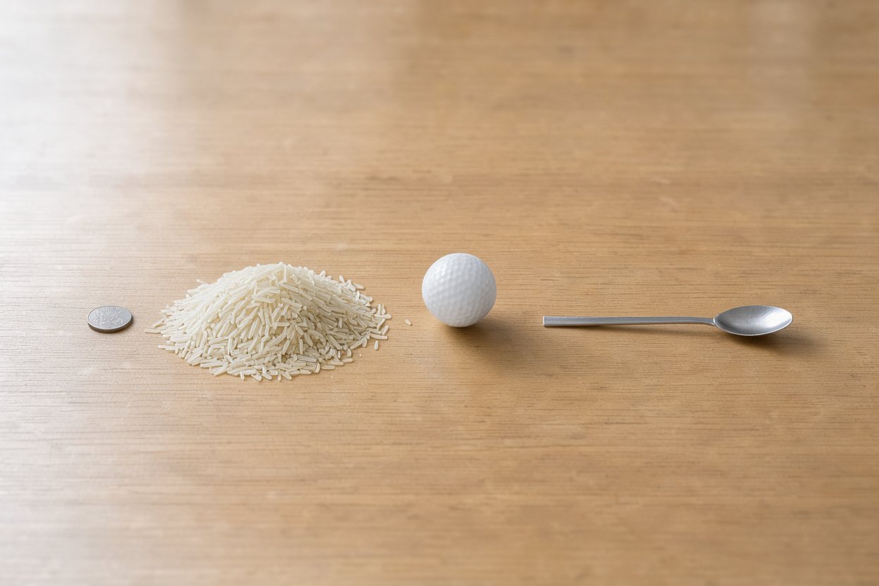 What does 150 grams of long-grain rice look like?
