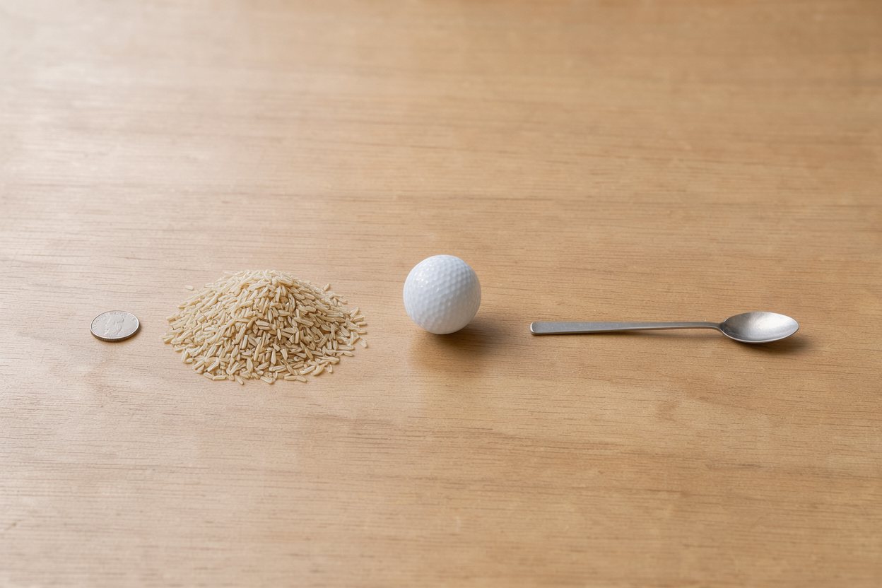 What does 80 grams of brown rice (dry) look like?