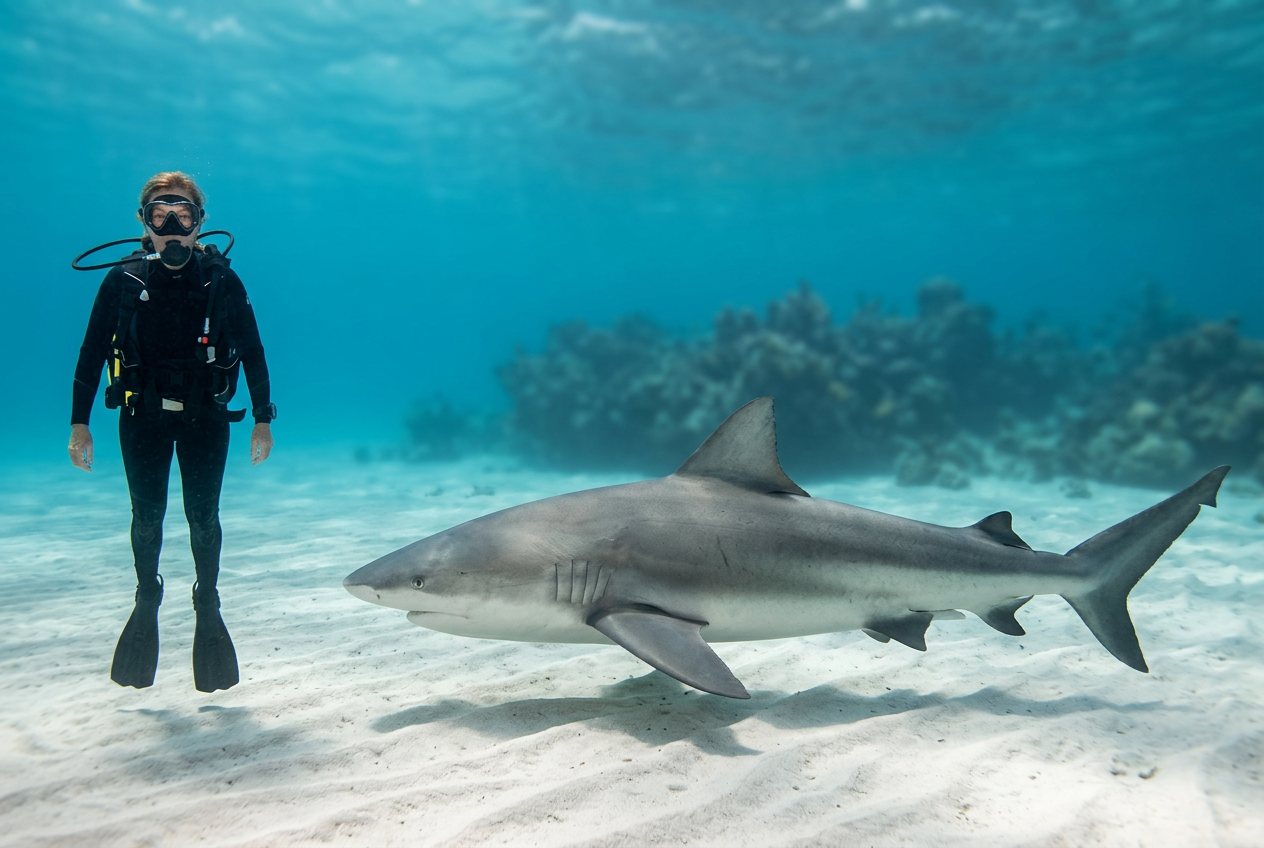 Person vs bull shark: size comparison