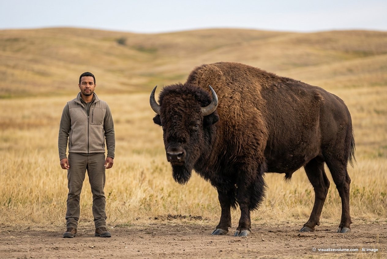 Person vs bison: size comparison