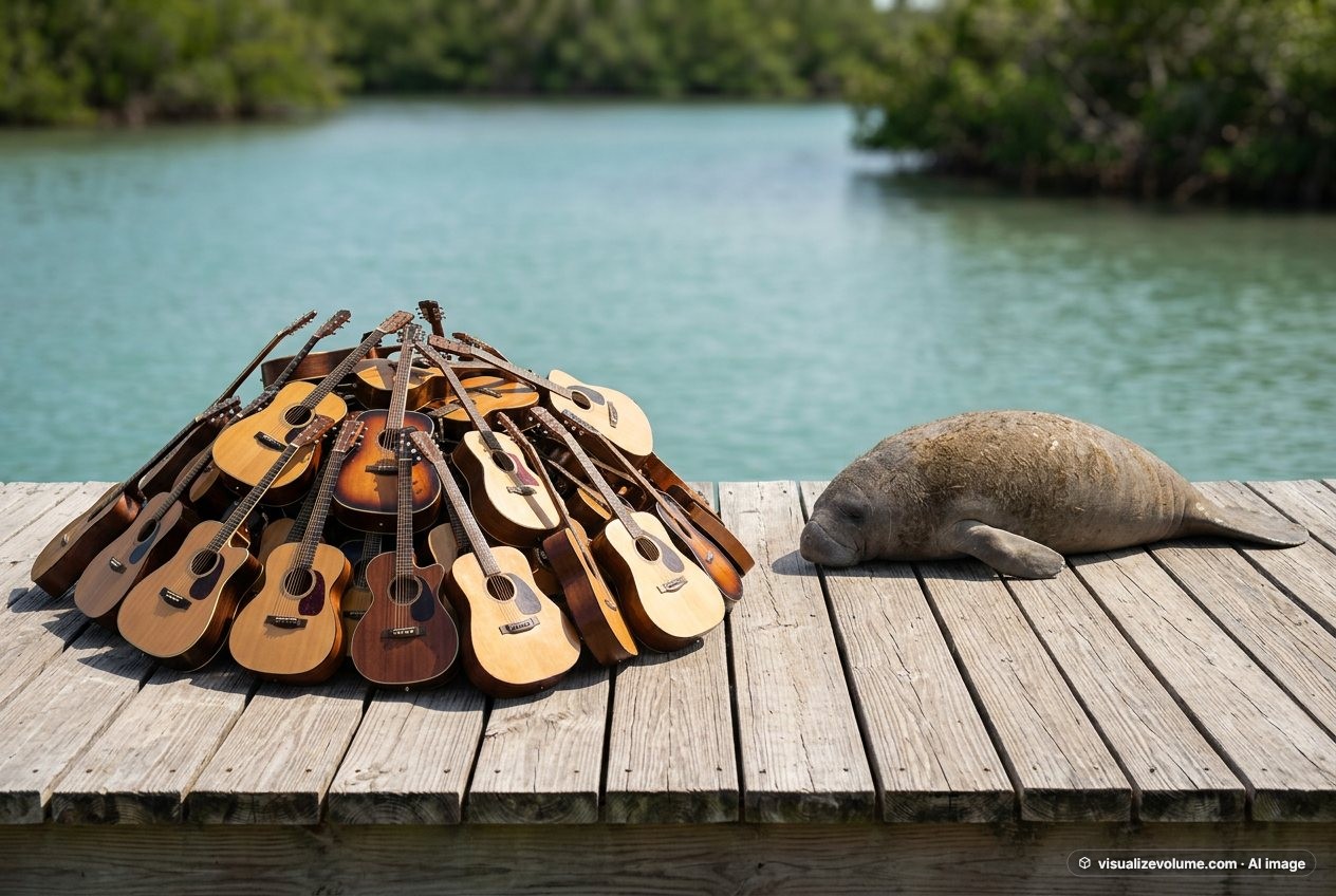 Acoustic guitar, in “How many acoustic guitars weigh as much as a manatee?”