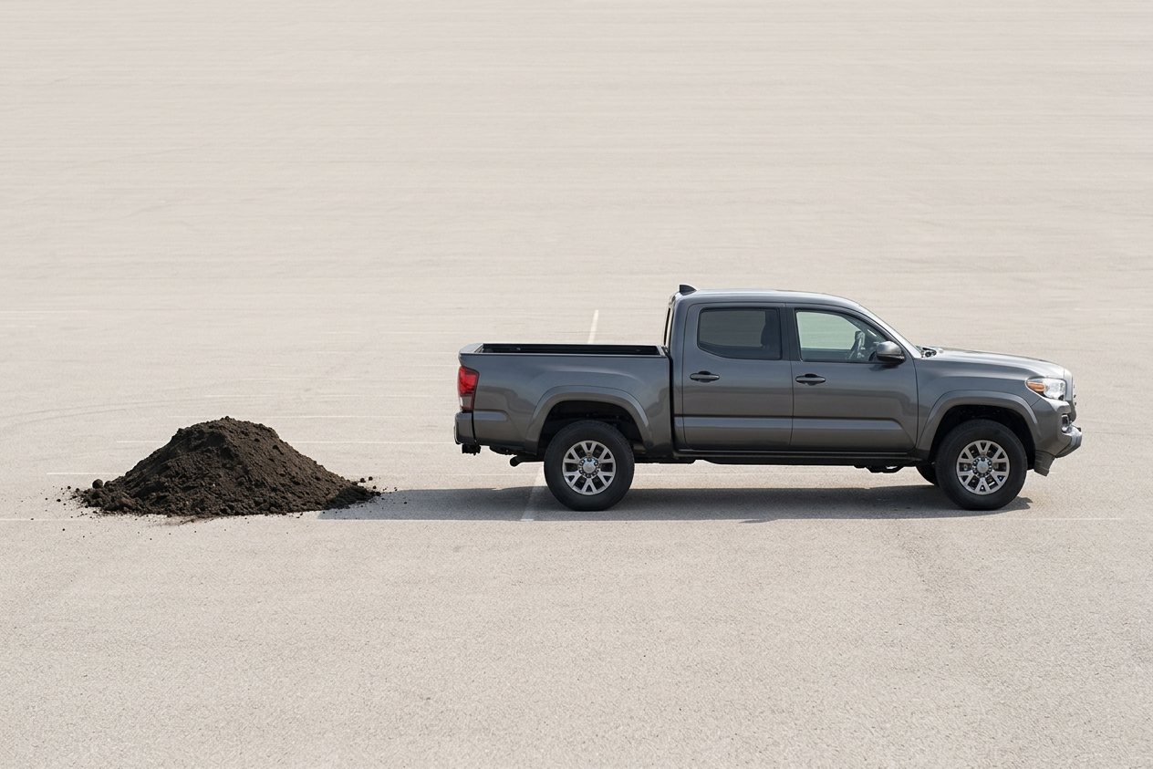 1 yd³ of topsoil vs pickup truck: size comparison