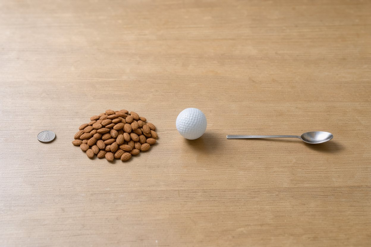 What does 100 grams of almonds (whole) look like?
