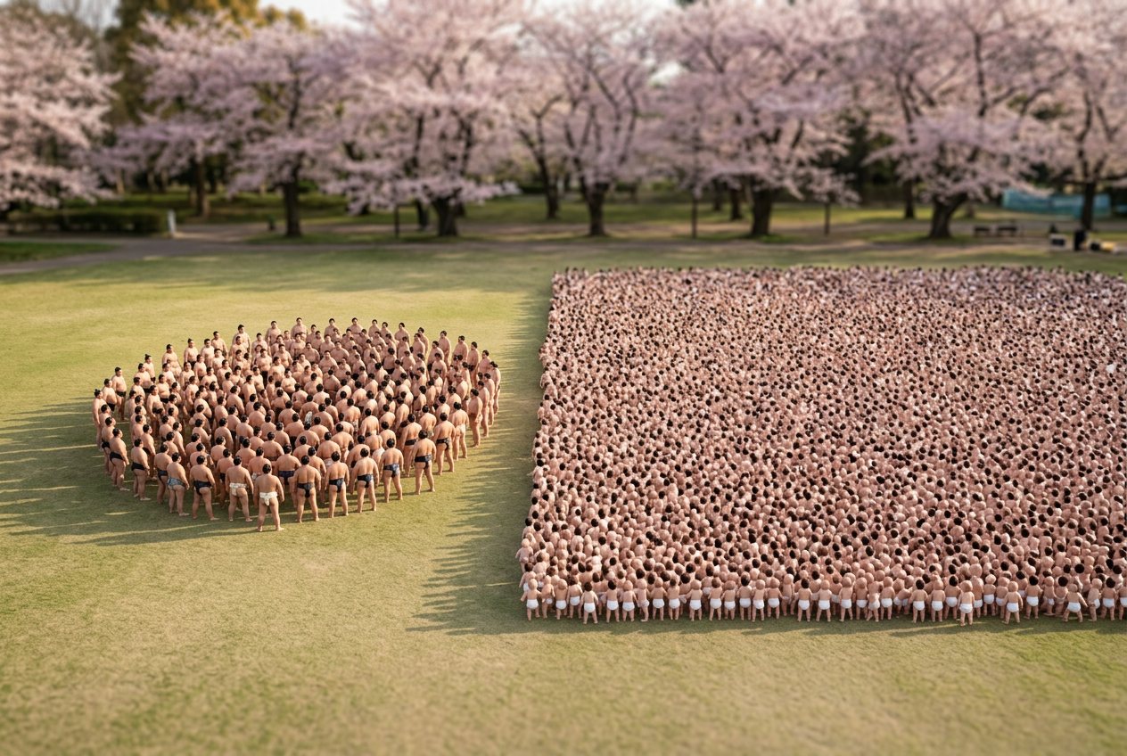 500 sumo wrestlers vs 1,000,000 babies: size comparison
