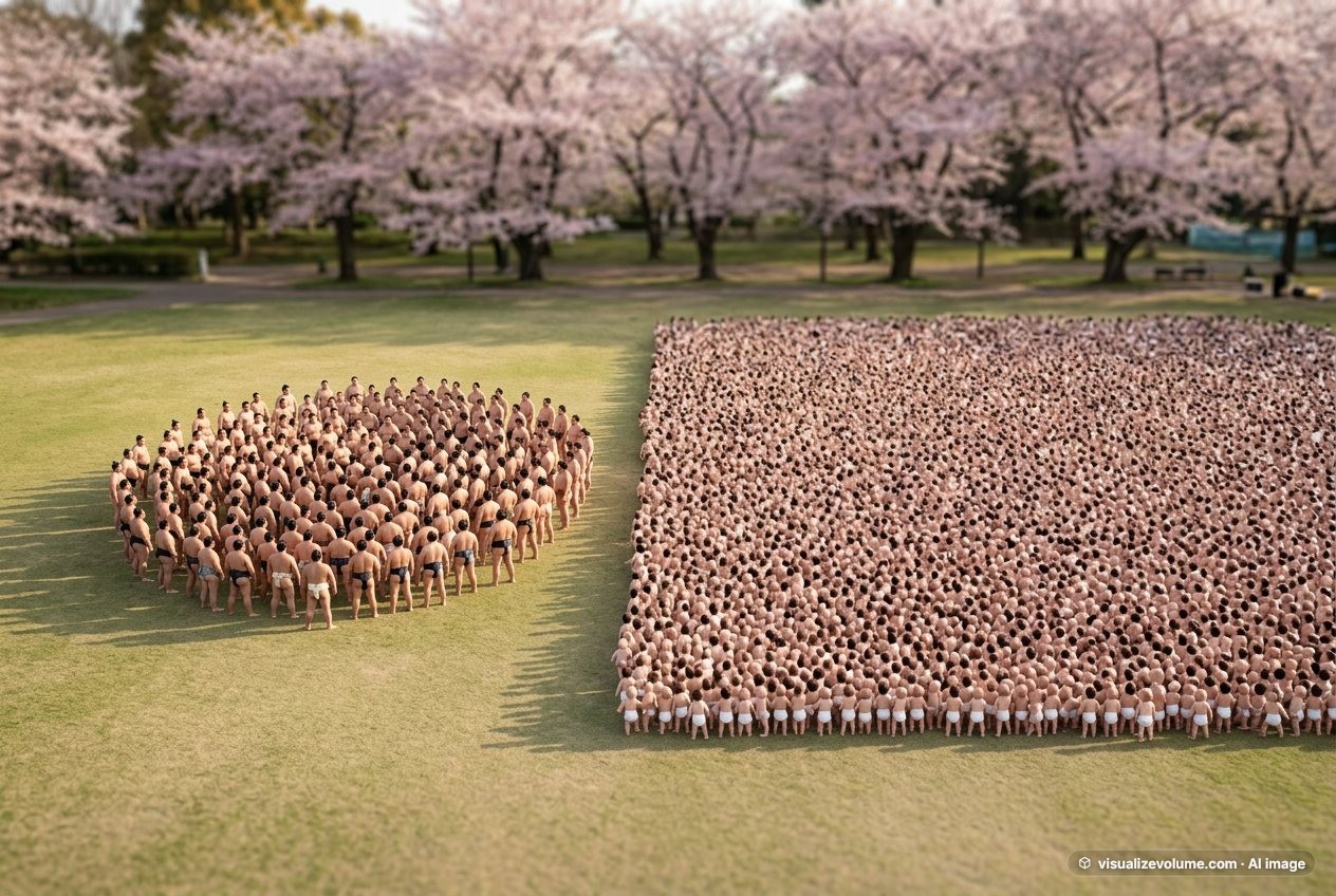 Sumo wrestler, in “500 sumo wrestlers vs 1,000,000 babies”