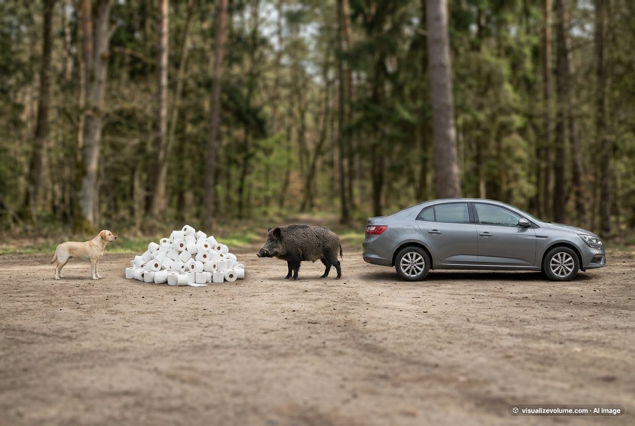 Toilet paper roll, in “How many toilet paper rolls weigh as much as a wild boar?”