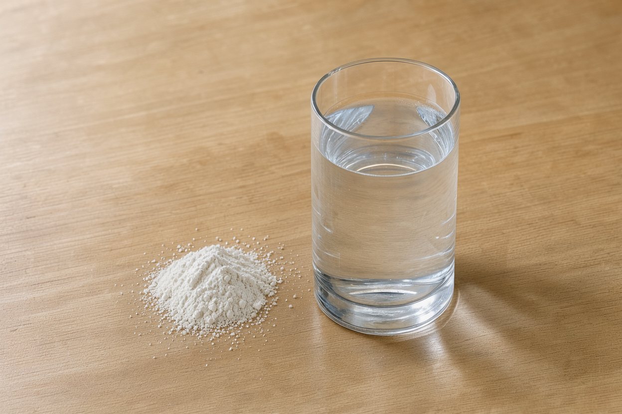 12 g of electrolyte powder vs 1 gal of water: size comparison