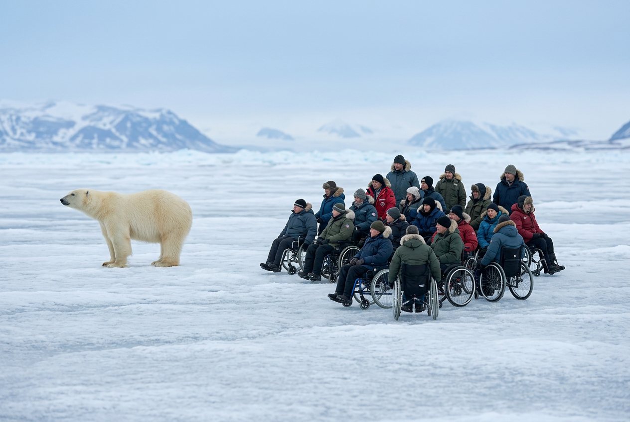 Polar bear vs 20 people in wheelchairs: size comparison
