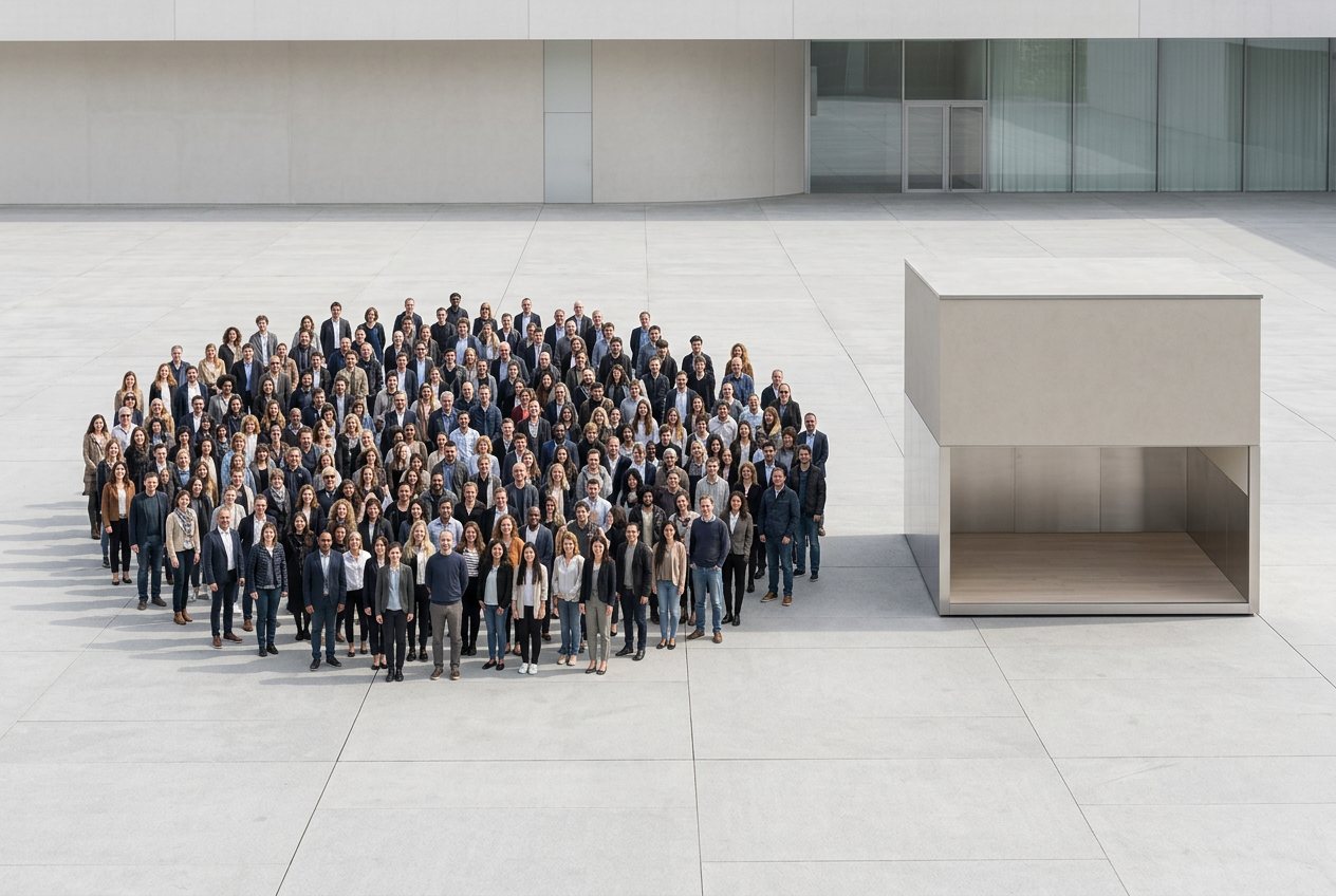 How many people would fill a room? Shown at true scale next to a room.