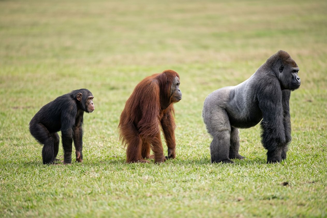 Chimpanzee vs orangutan vs gorilla: size comparison