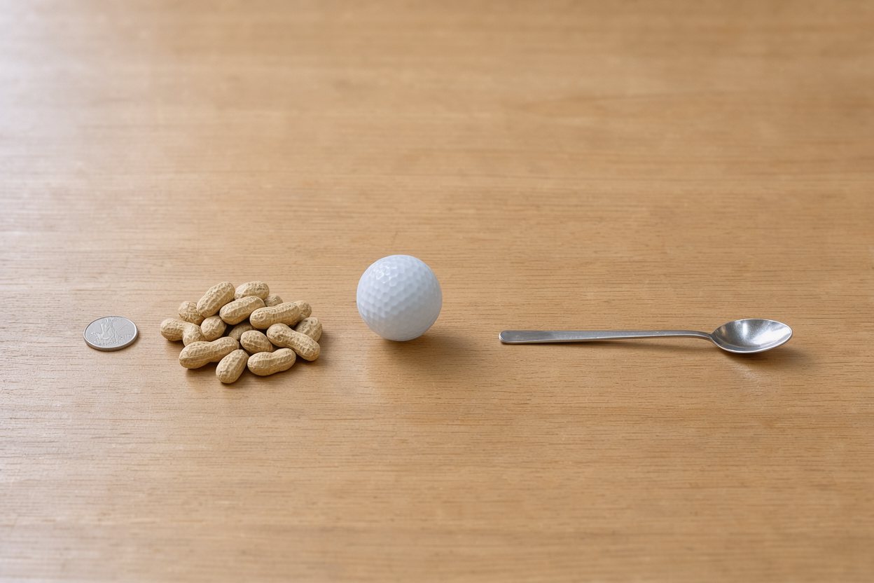 What does 1 ounce of peanuts (whole) look like?