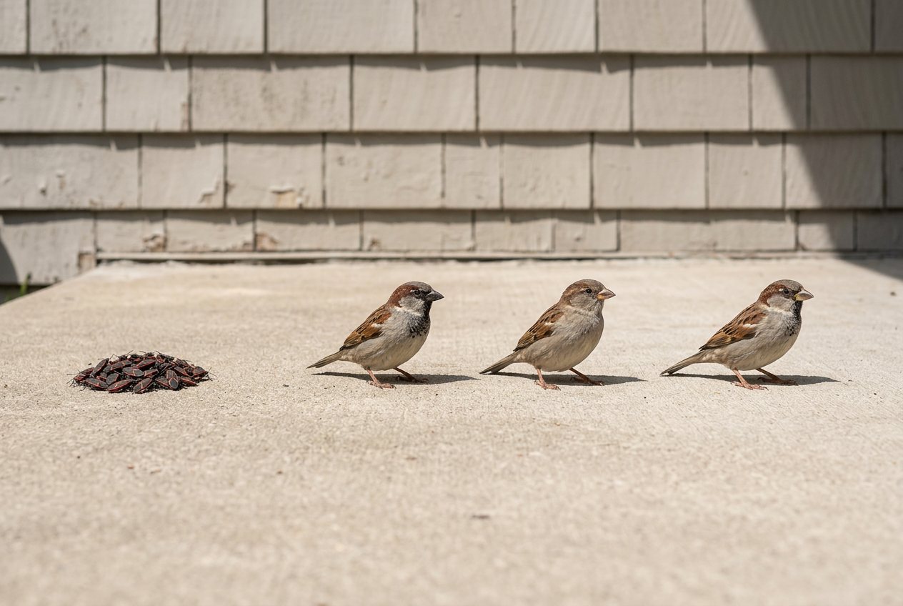 100 box elder beetles vs 3 birds: size comparison