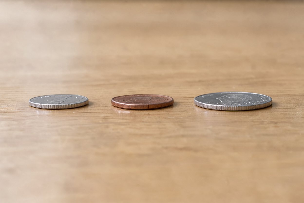Dime vs penny vs quarter: size comparison