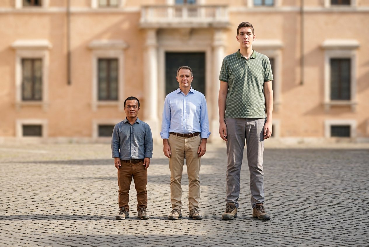 Pygmy vs person vs person with gigantism: size comparison