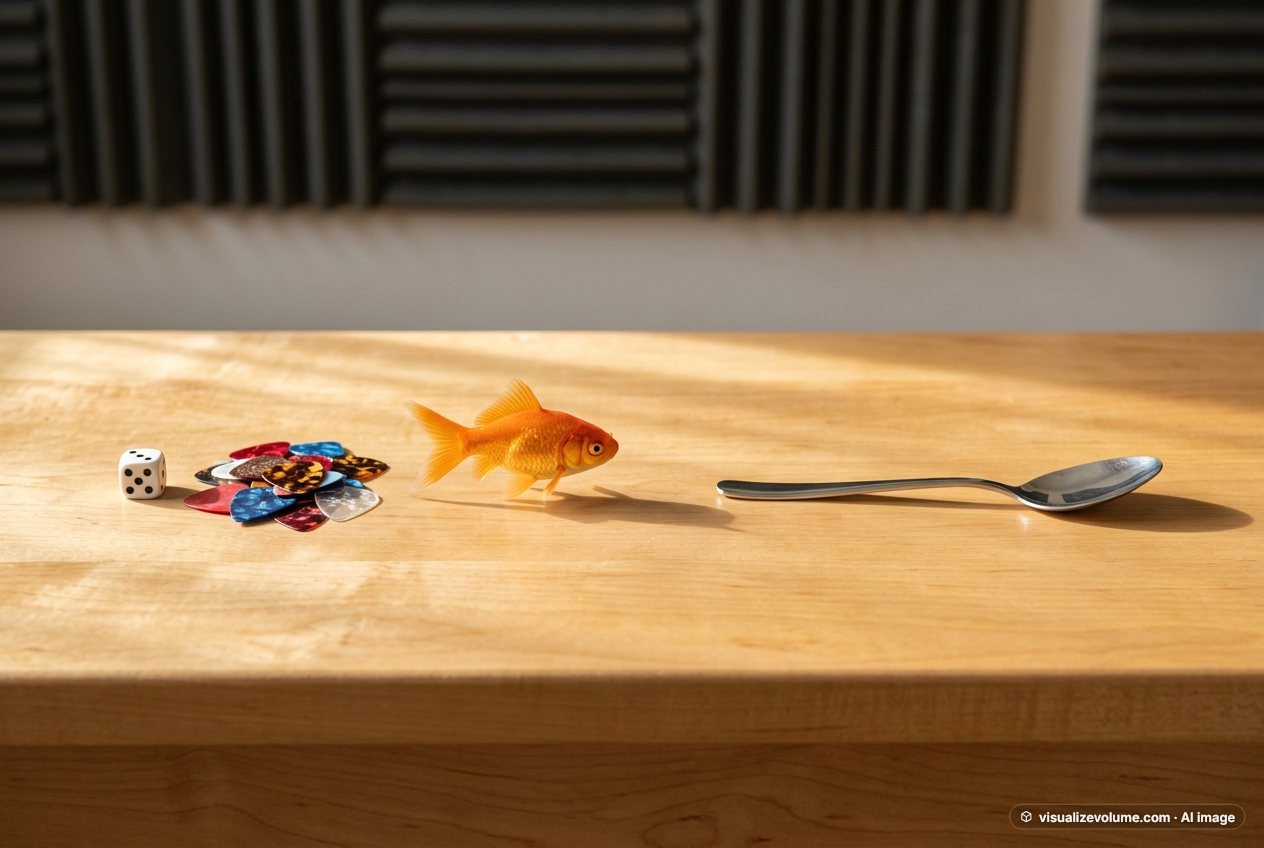 Guitar pick, in “How many guitar picks weigh as much as a goldfish?”