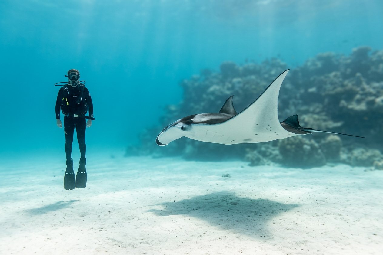 Scuba diver vs manta ray: size comparison