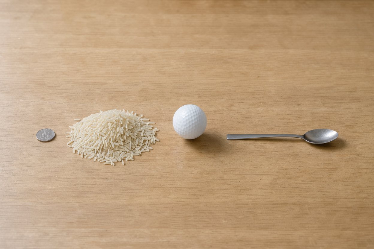 What does 100 grams of long-grain rice look like?