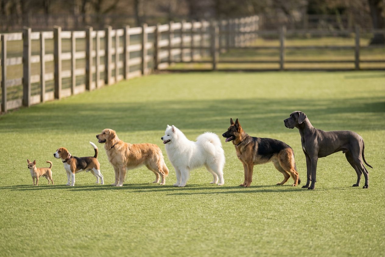 Chihuahua vs beagle vs golden retriever vs samoyed vs german shepherd vs great dane: size comparison