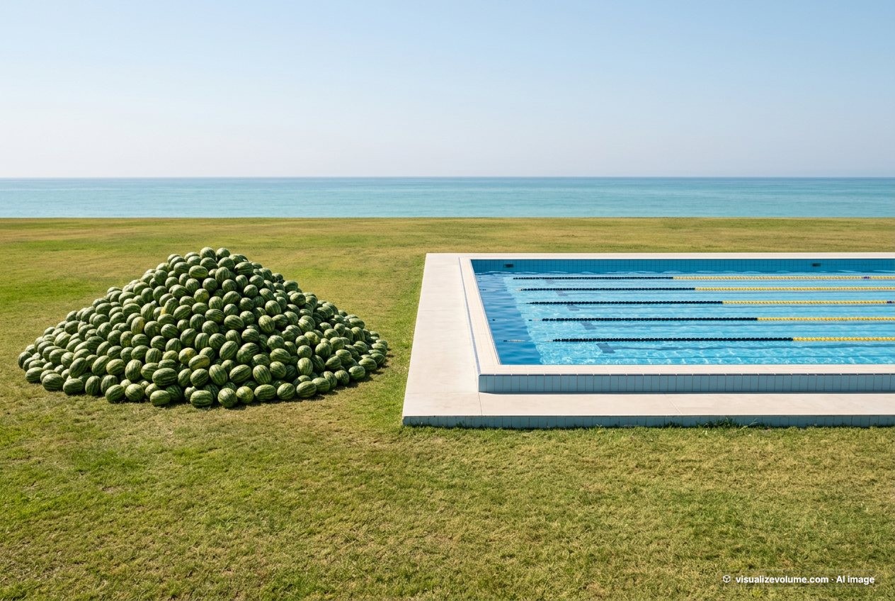 Olympic-size swimming pool, in “How many watermelons would fill an olympic swimming pool?”