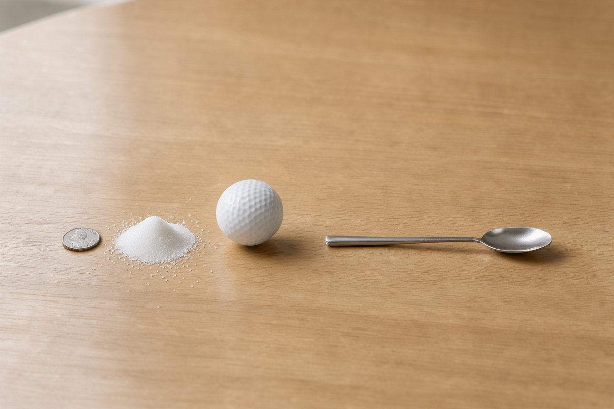 What does 10 grams of granulated sugar look like?