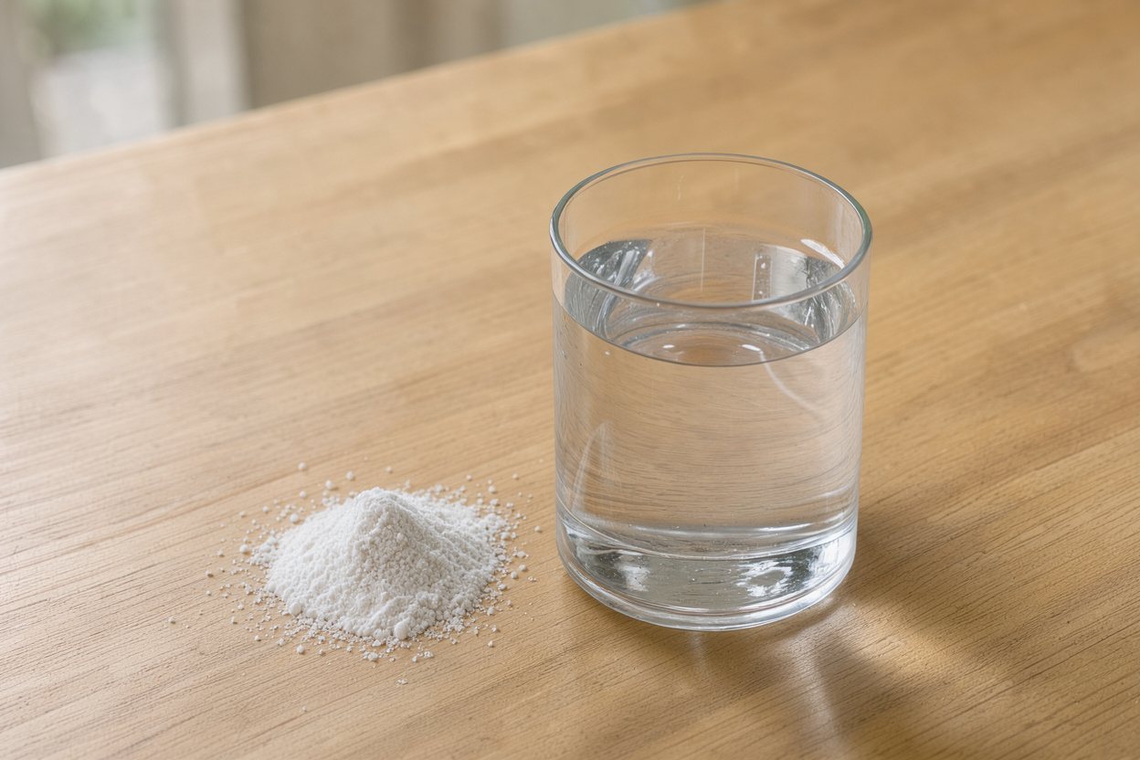 5 g of creatine monohydrate vs 8 fl oz of water: size comparison