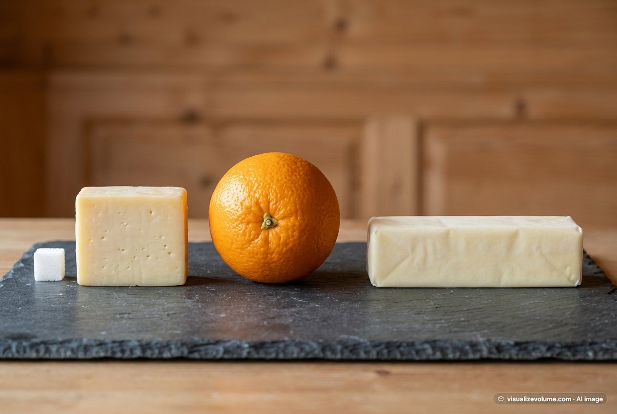 Fontina cheese, in “What does 150 grams of fontina cheese look like?”