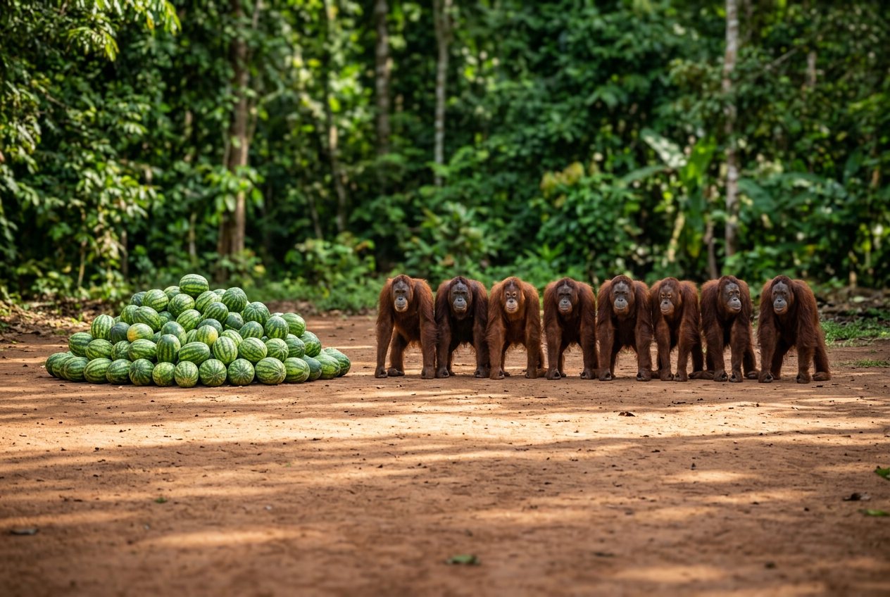 200 watermelons vs 8 orangutans: size comparison