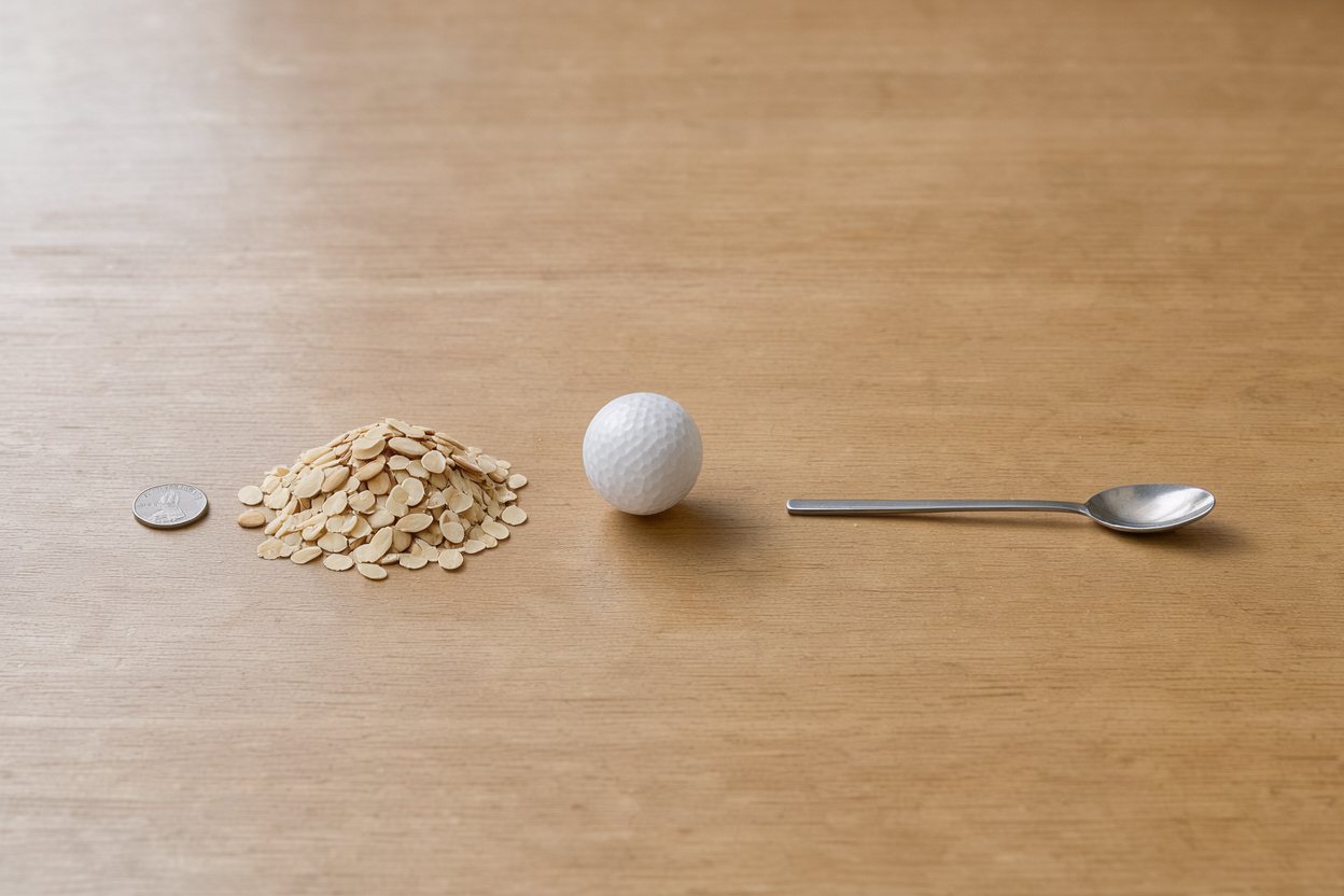 What does 30 grams of sliced almonds look like?
