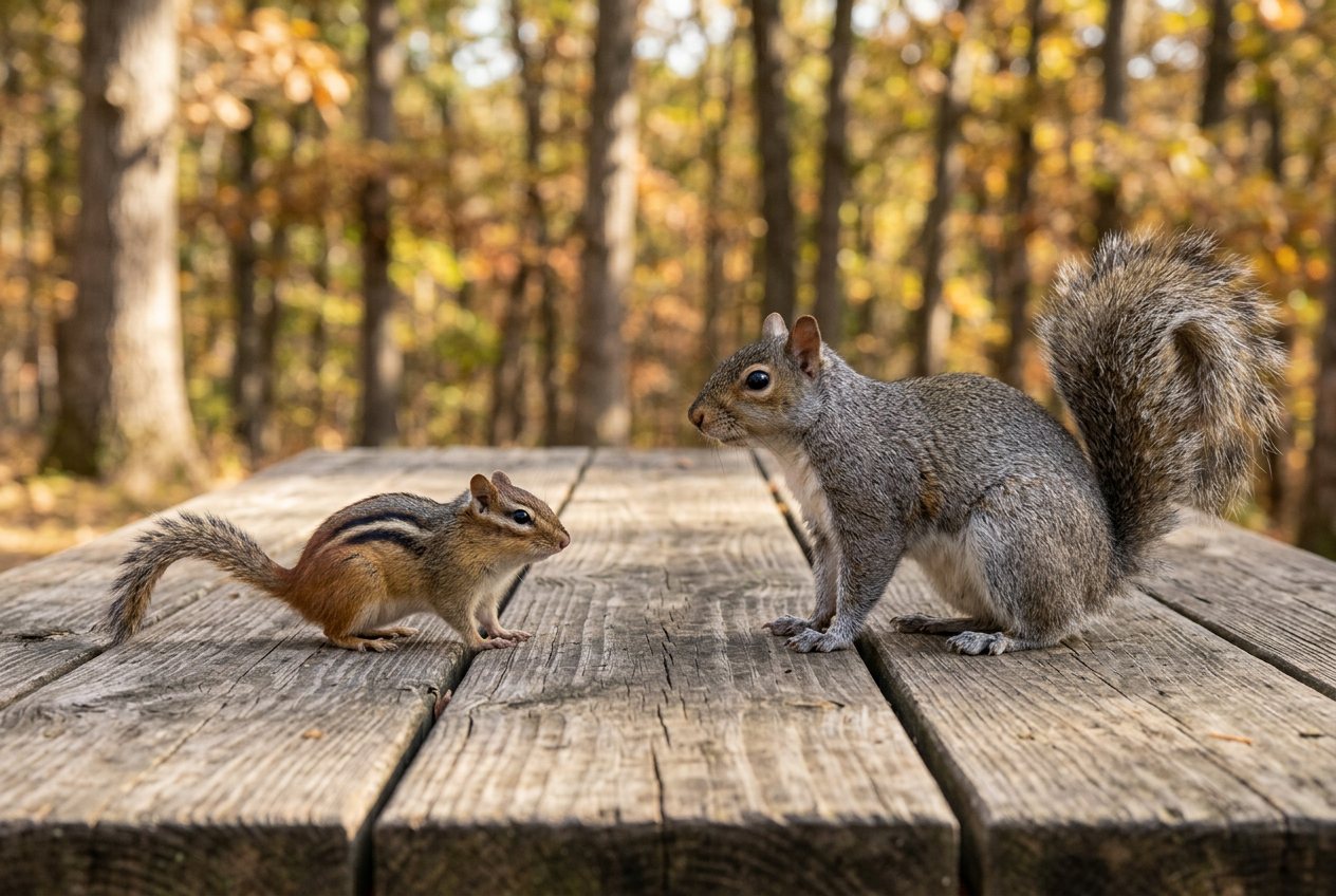 Chipmunk vs gray squirrel: size comparison