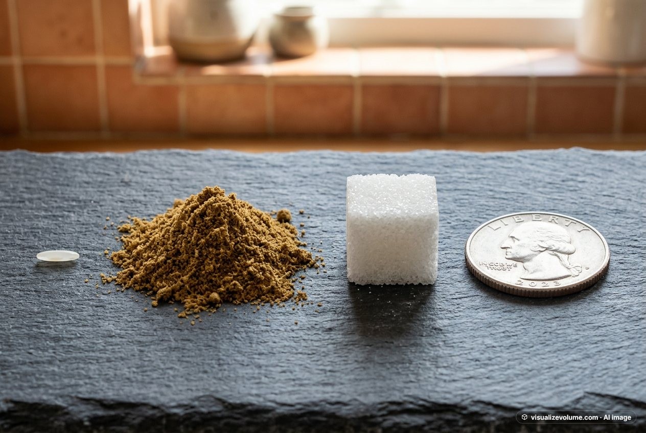 Ground cumin, in “What does 1 teaspoon of ground cumin look like?”