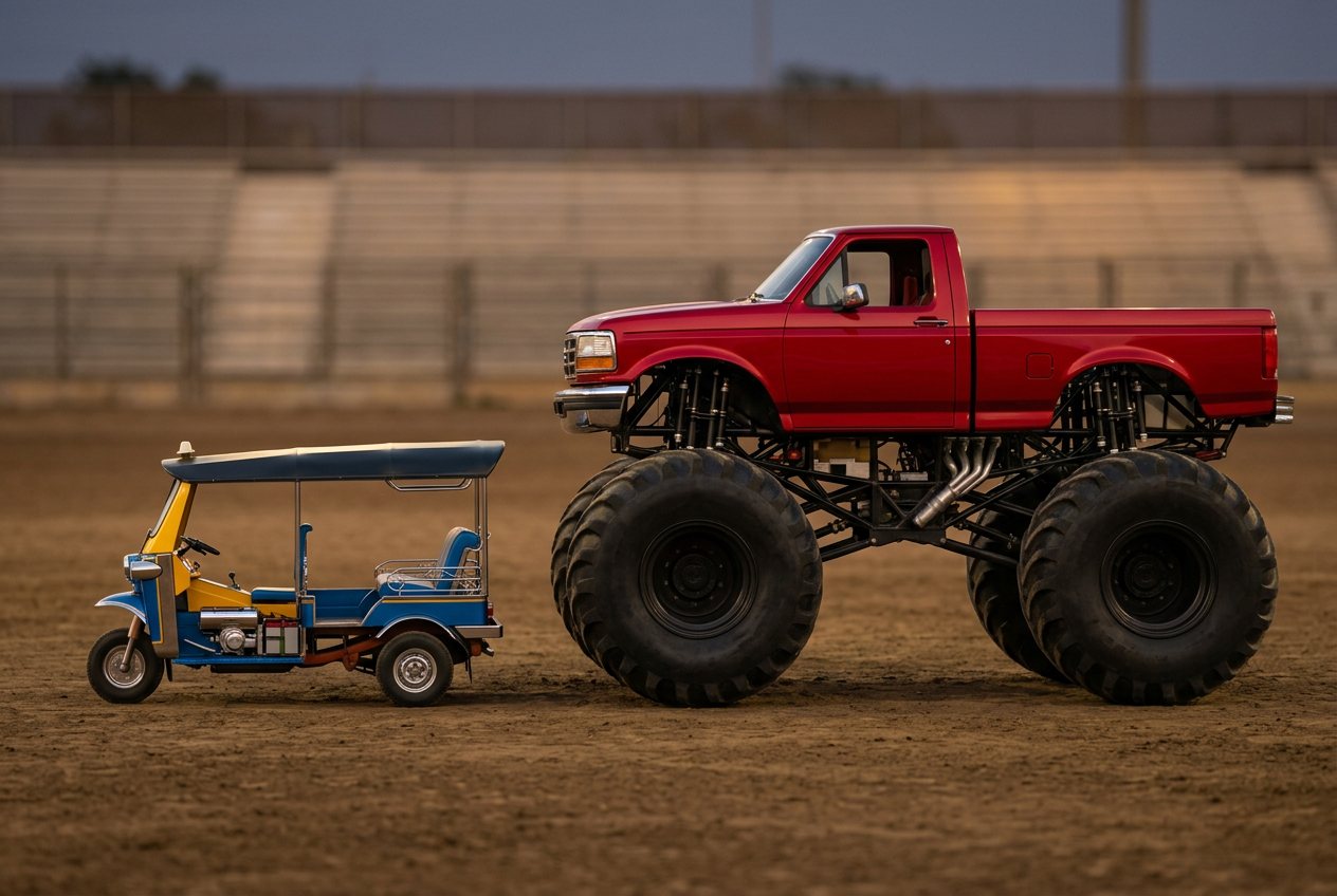 Tuk tuk vs monster truck: size comparison
