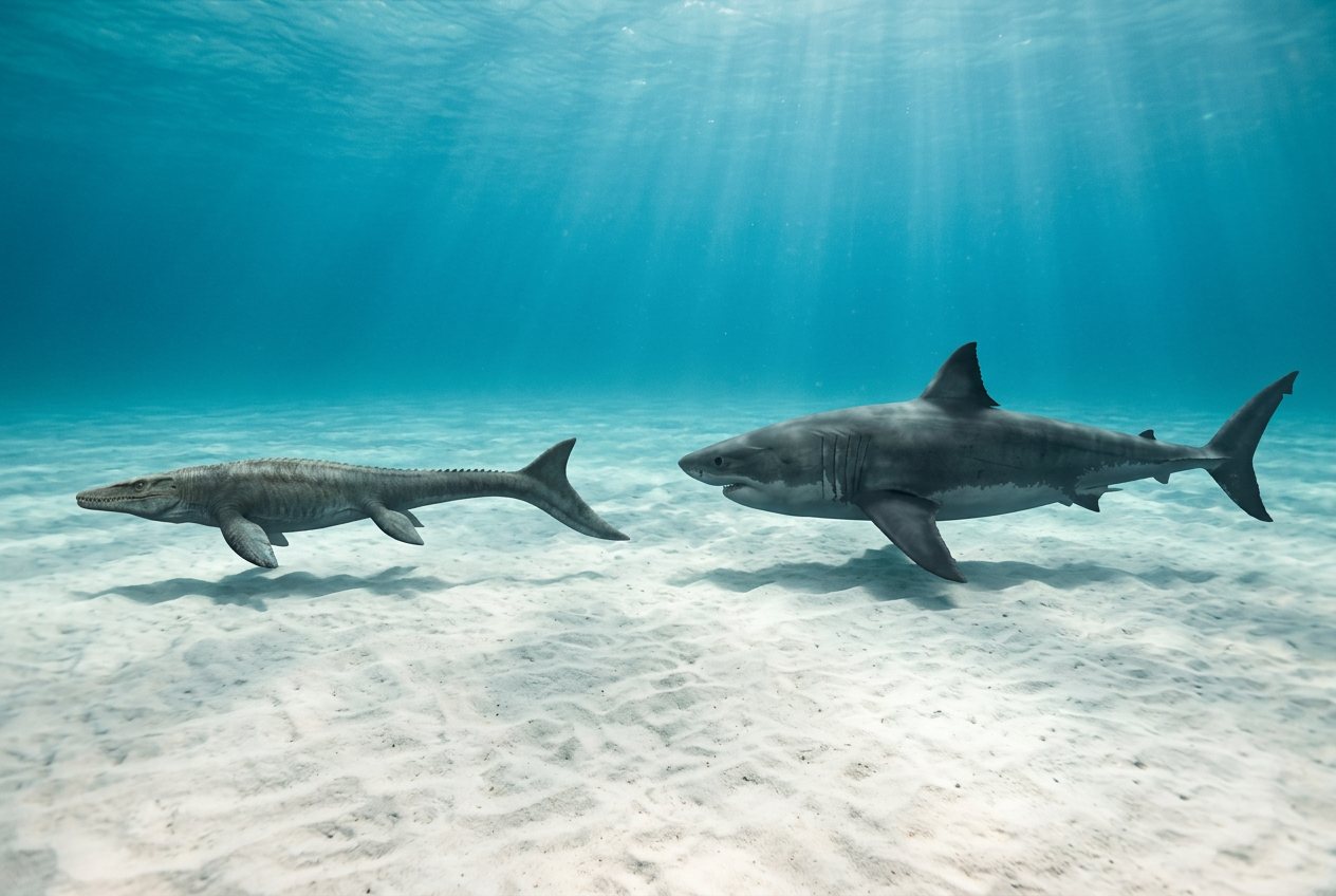 Mosasaurus vs megalodon: size comparison