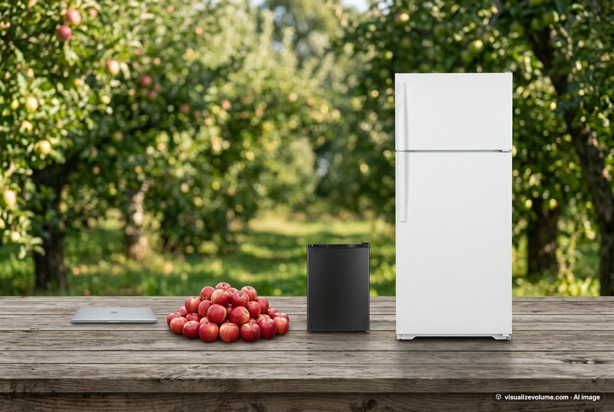 Mini fridge, in “How many apples would fill a mini fridge?”