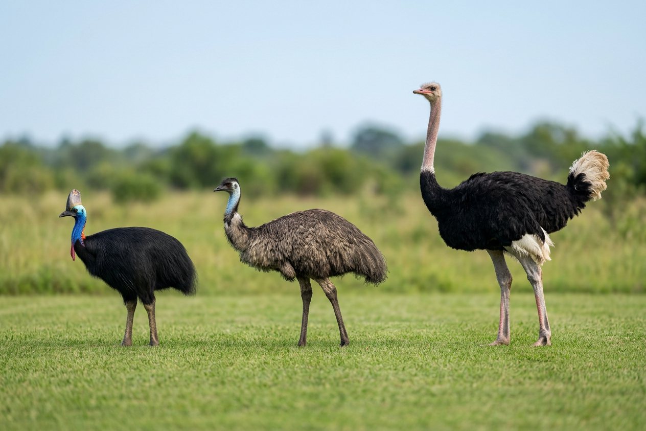 Cassowary vs emu vs ostrich: size comparison