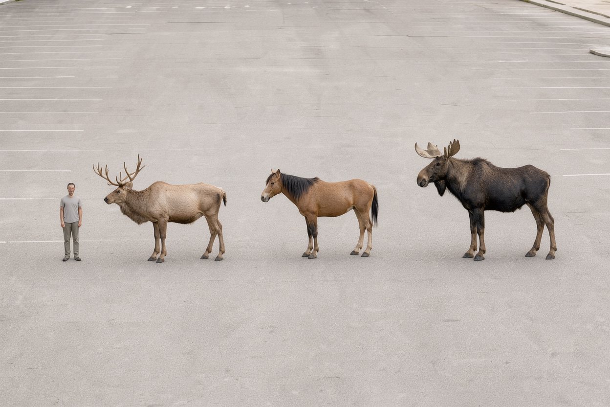 Person vs elk vs horse vs moose: size comparison