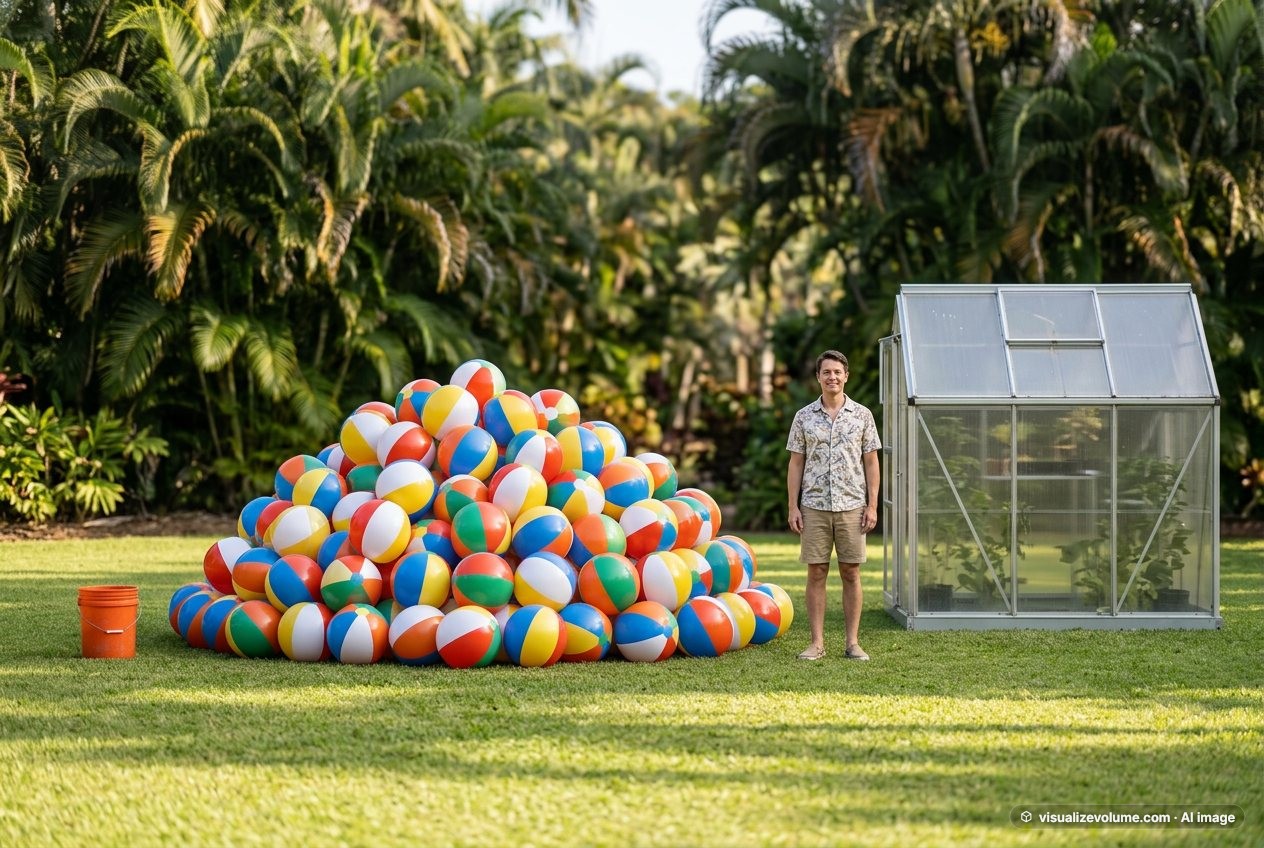 Beach ball, in “How many beach balls would fill a greenhouse?”