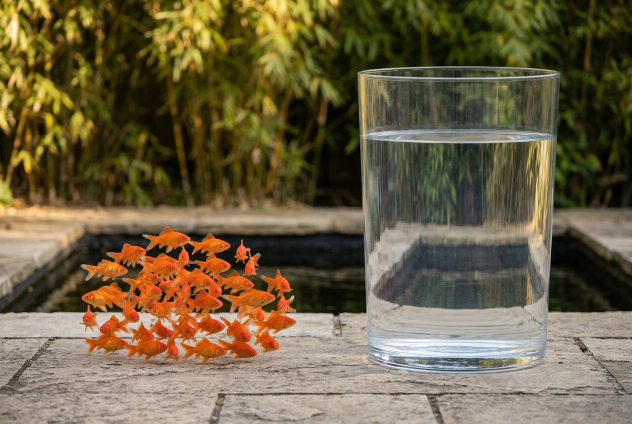 50 goldfish vs 1,000 gal of water: size comparison