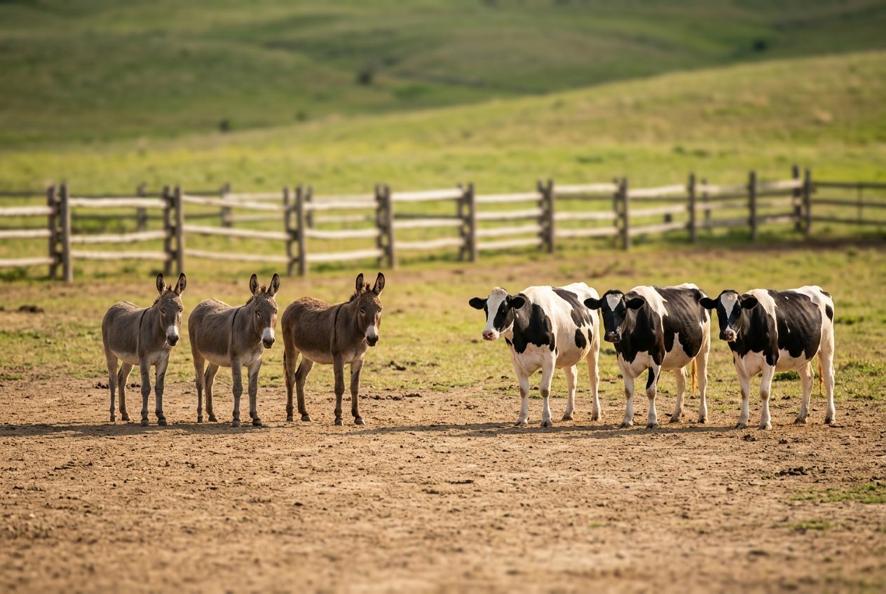 3 donkeys vs 3 cows: size comparison
