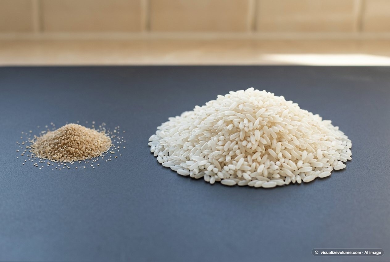 Grain of rice, in “1,000 sand grains vs 1,000 rice grains”