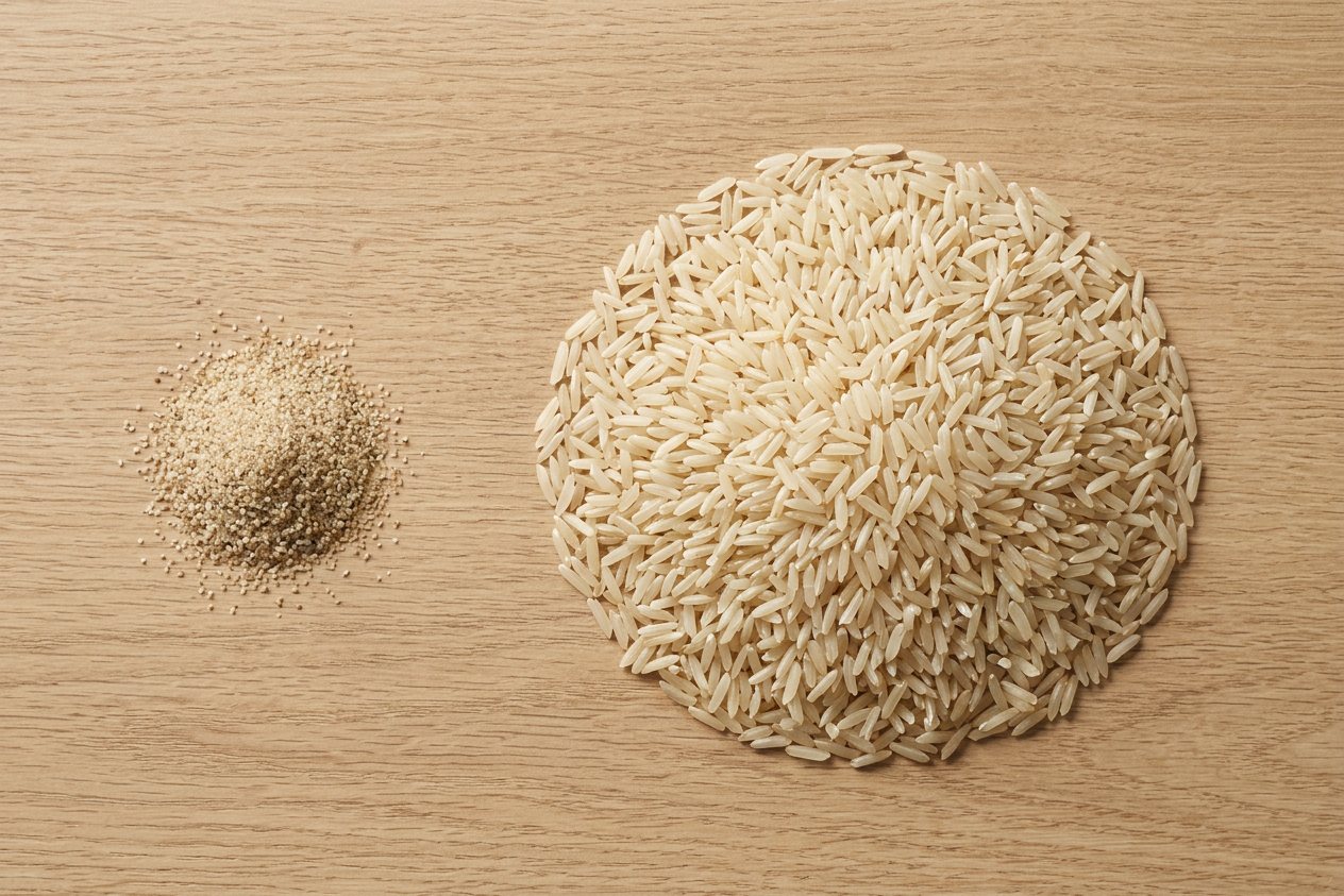 1,000 sand grains vs 1,000 rice grains: size comparison