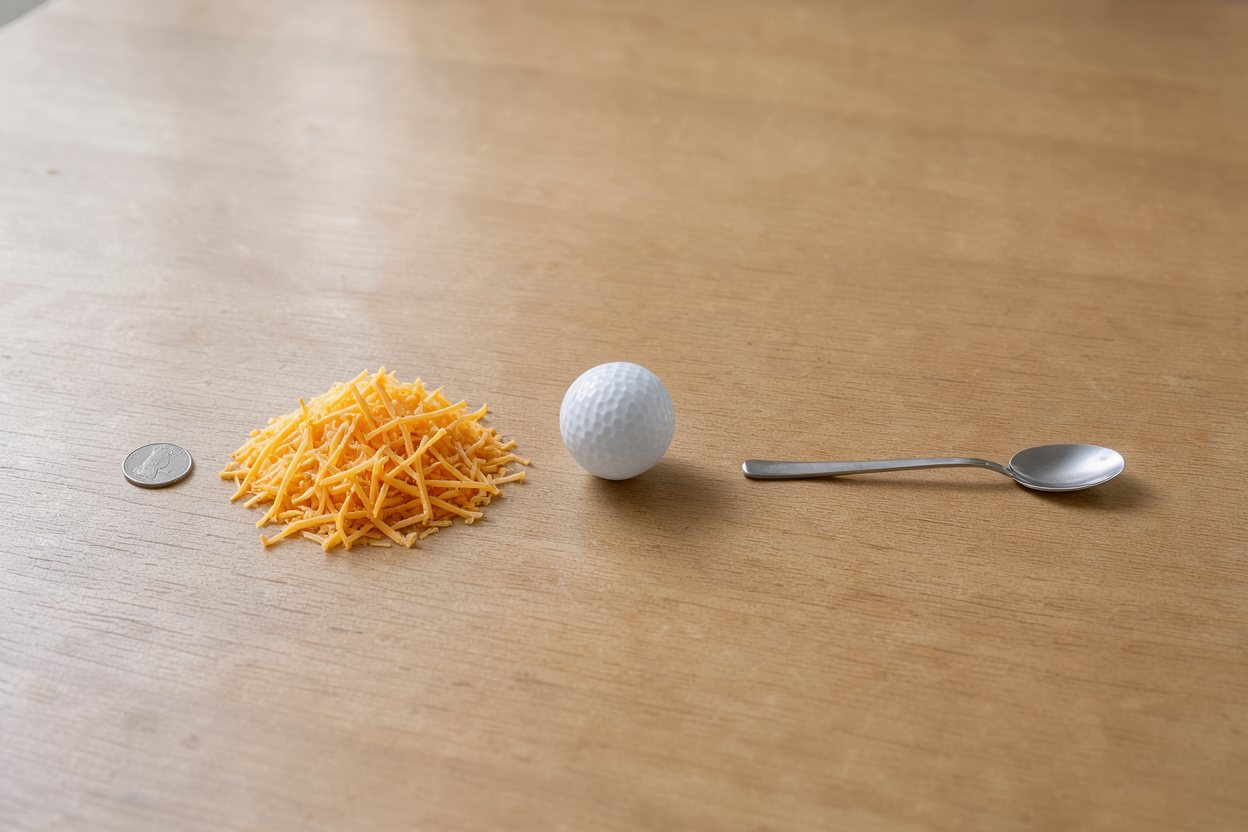 What does 2 ounces of shredded cheddar cheese look like?