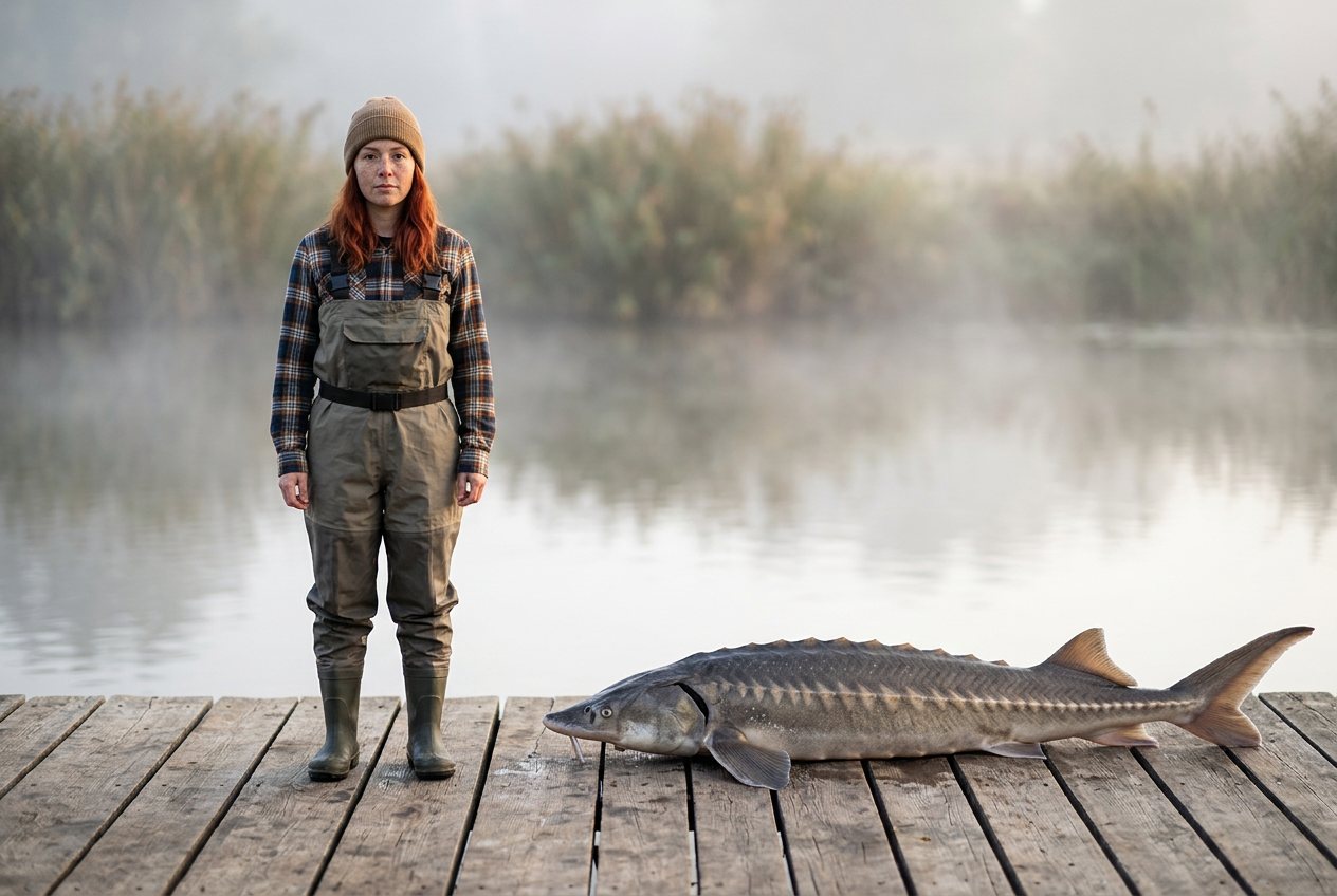 Person vs sturgeon: size comparison