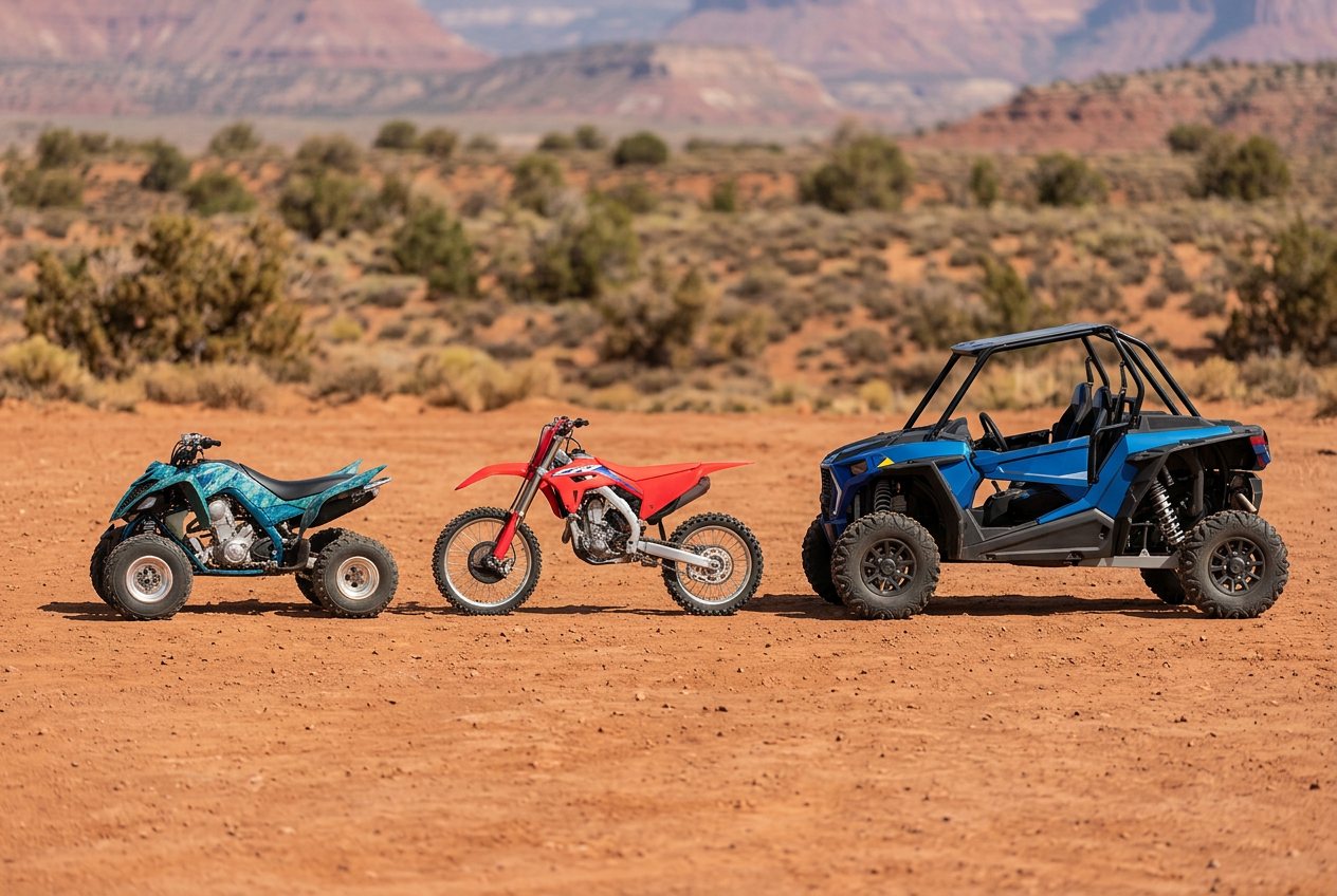 Quad vs dirt bike vs side-by-side: size comparison
