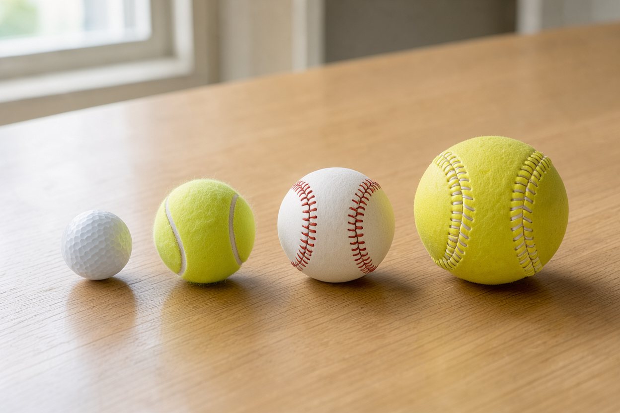 Golf ball vs tennis ball vs baseball vs softball: size comparison