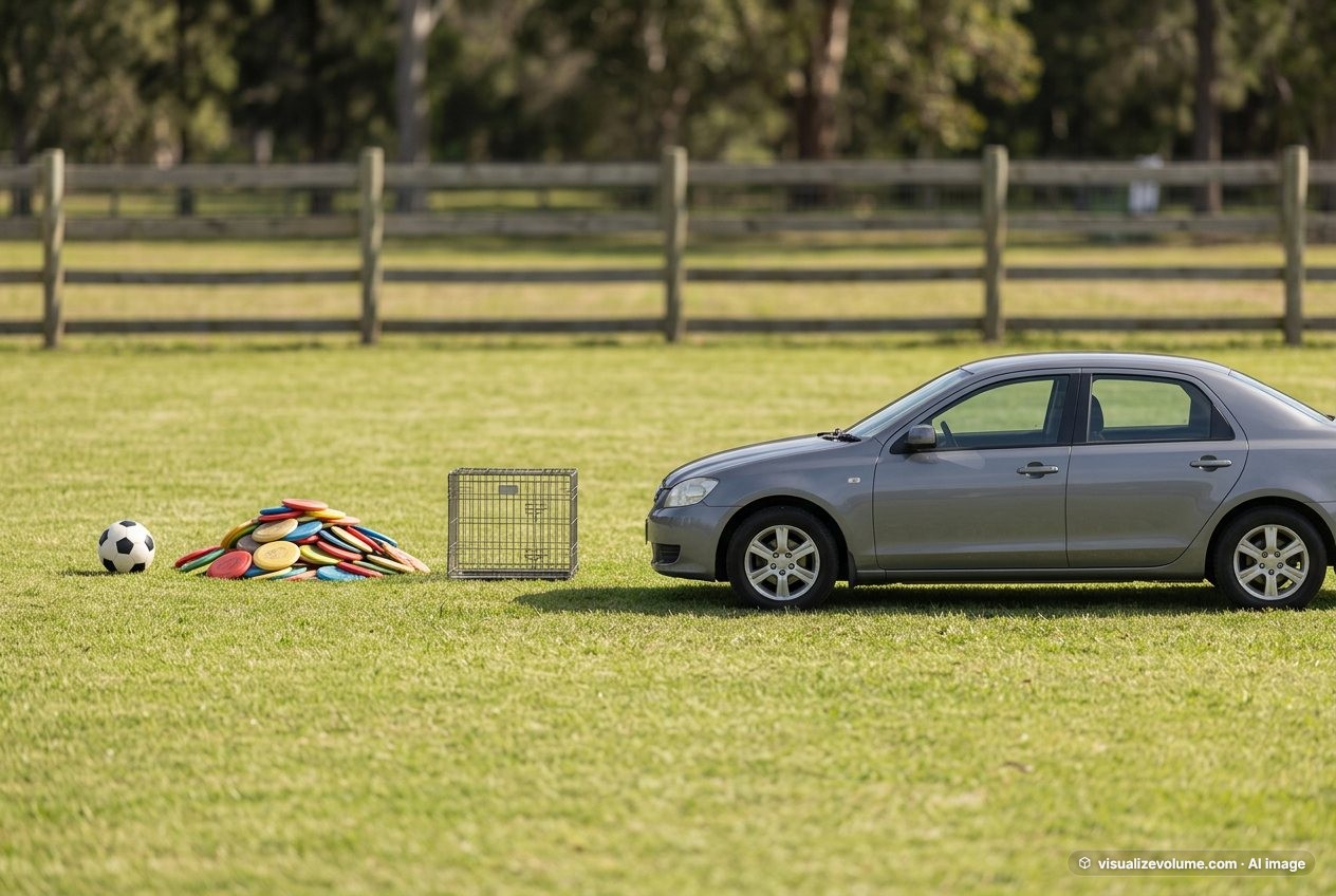 Frisbee, in “How many frisbees would fill a dog crate?”